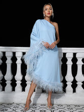 Ceridwen One Shoulder Feather Trimmed Maxi Dress